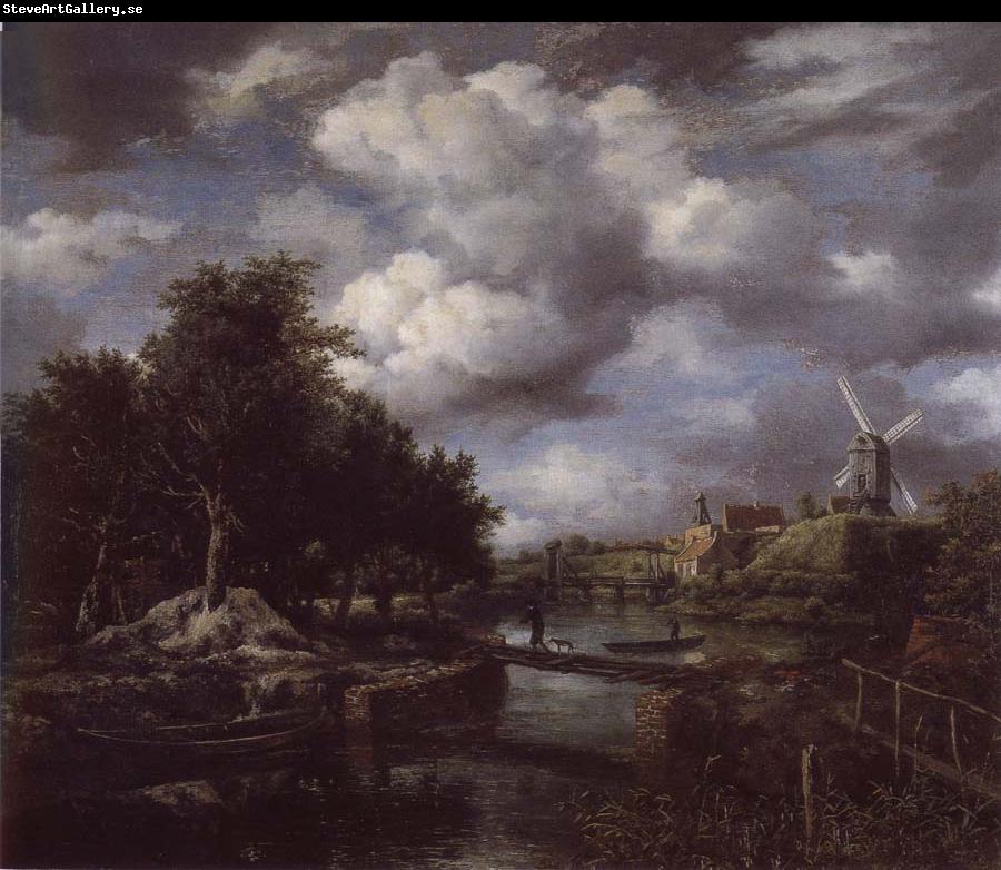 Jacob van Ruisdael Landscape with a windmill  near town Moat